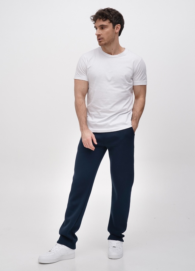 Трикотажні штани  з прямим низом на флісі, Темно-синій, L/XL