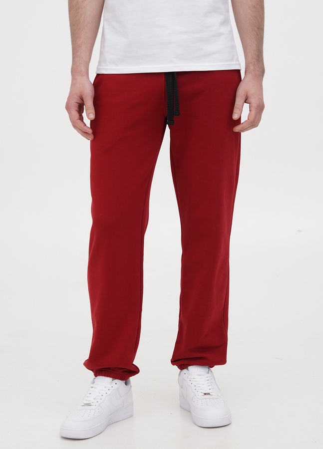 Трикотажные штаны с резинкой по низу , Бордовый, S/M